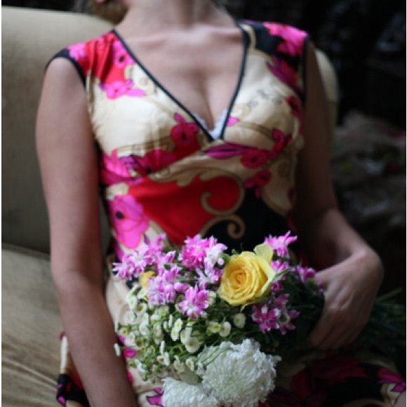 Pure Silk Charmeuse Above knee New Dress Drop shoulder Sleeveless V neck Floral - Picture 4 of 13